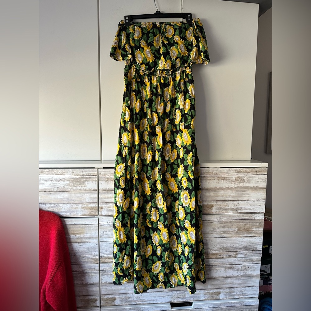 🌻 Yidarton Sunflower Off Shoulder Strapless Maxi Dress Size L Boho Floral